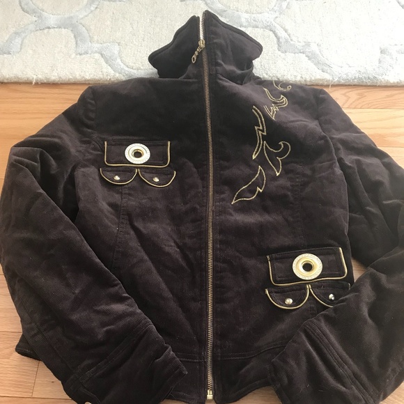 Chocolate Brown Corduroy Jacket - insulated, gold hardware - Picture 10 of 11